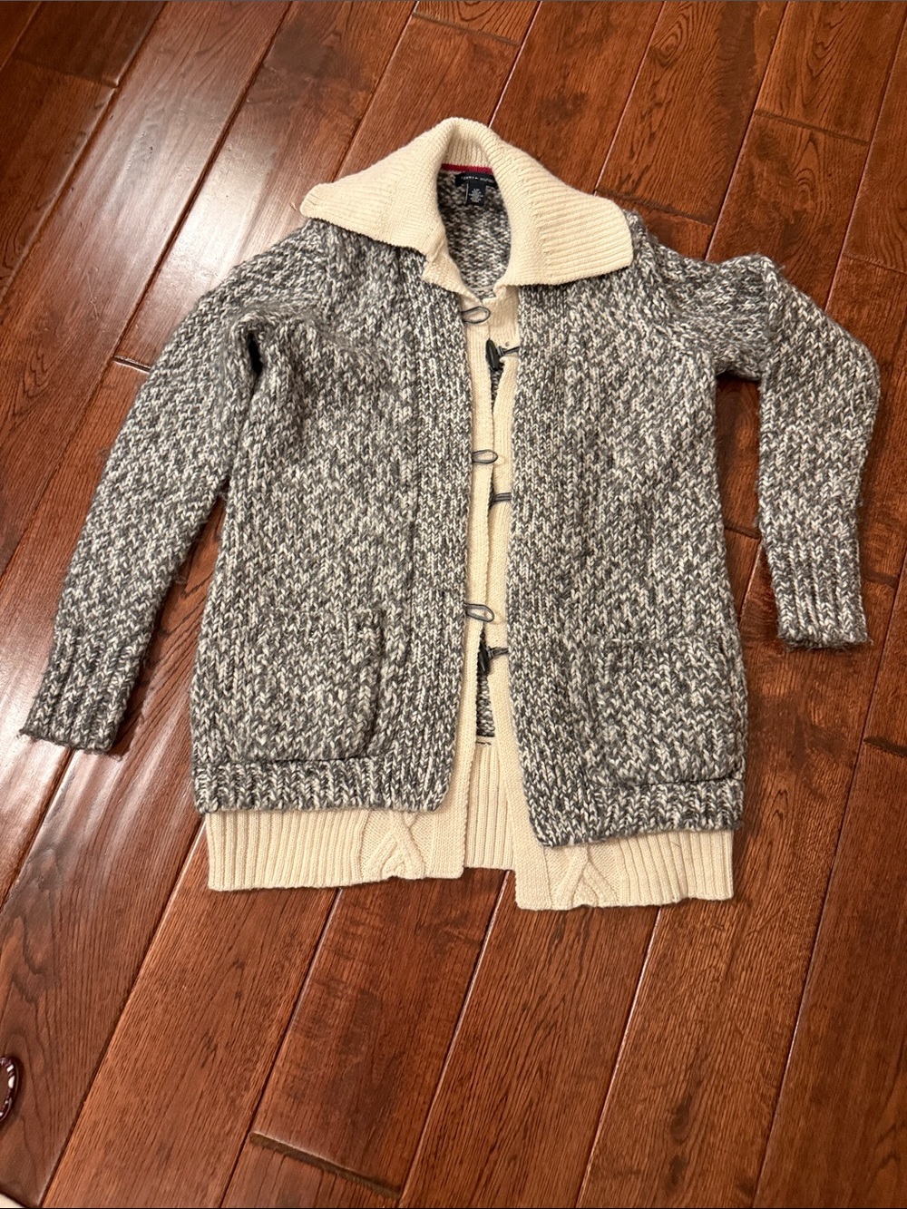 Tommy Hilfiger Marled Gray and Cream Toggle-Front Cardigan
